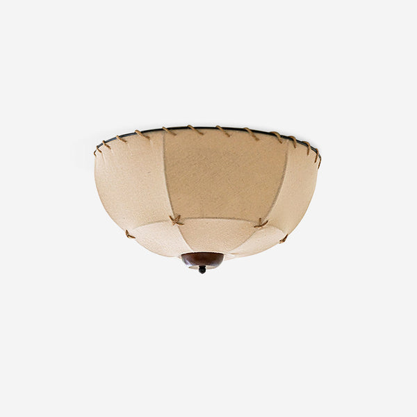 Dome Ceiling Light Handcrafted Wood Fabric Rustic