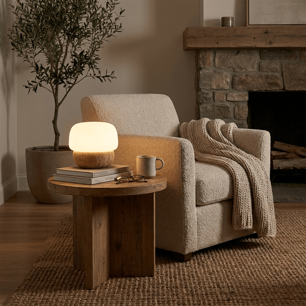 Round Doudou Travertine Table Lamp