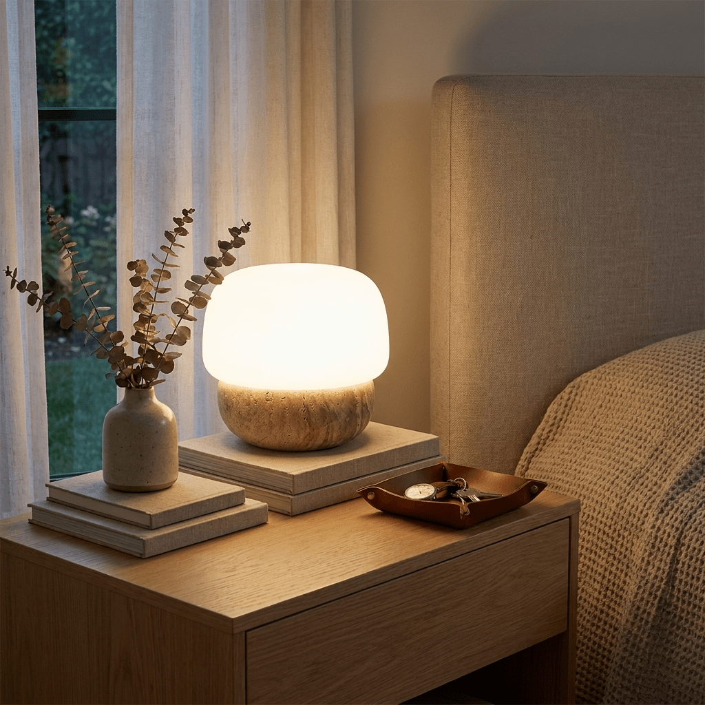 Round Doudou Travertine Table Lamp