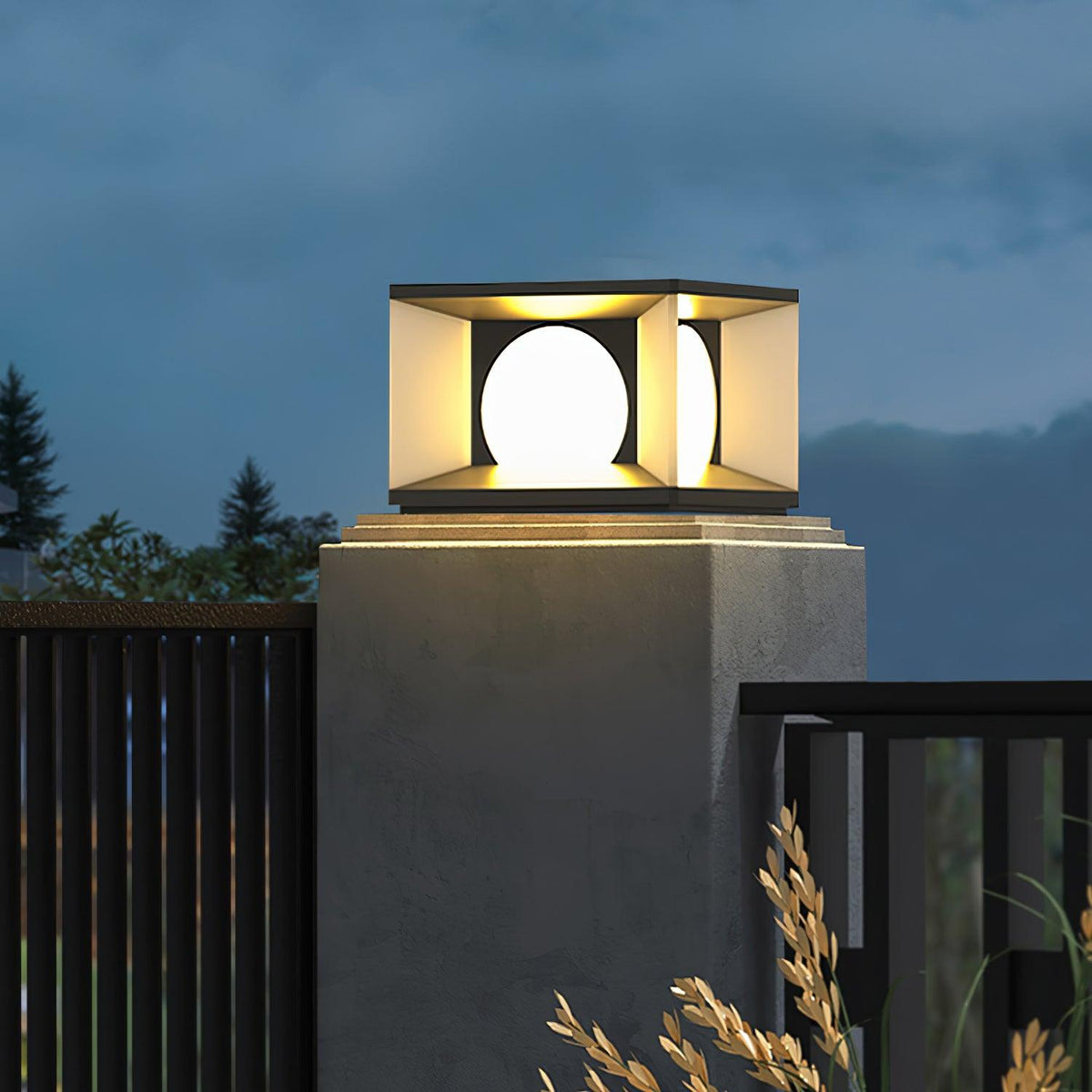 Square Courtyard Eclipse Cube Outdoor Lamp