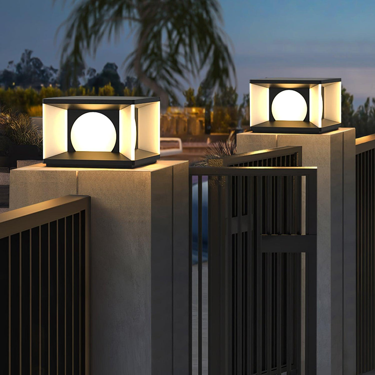 Square Courtyard Eclipse Cube Outdoor Lamp