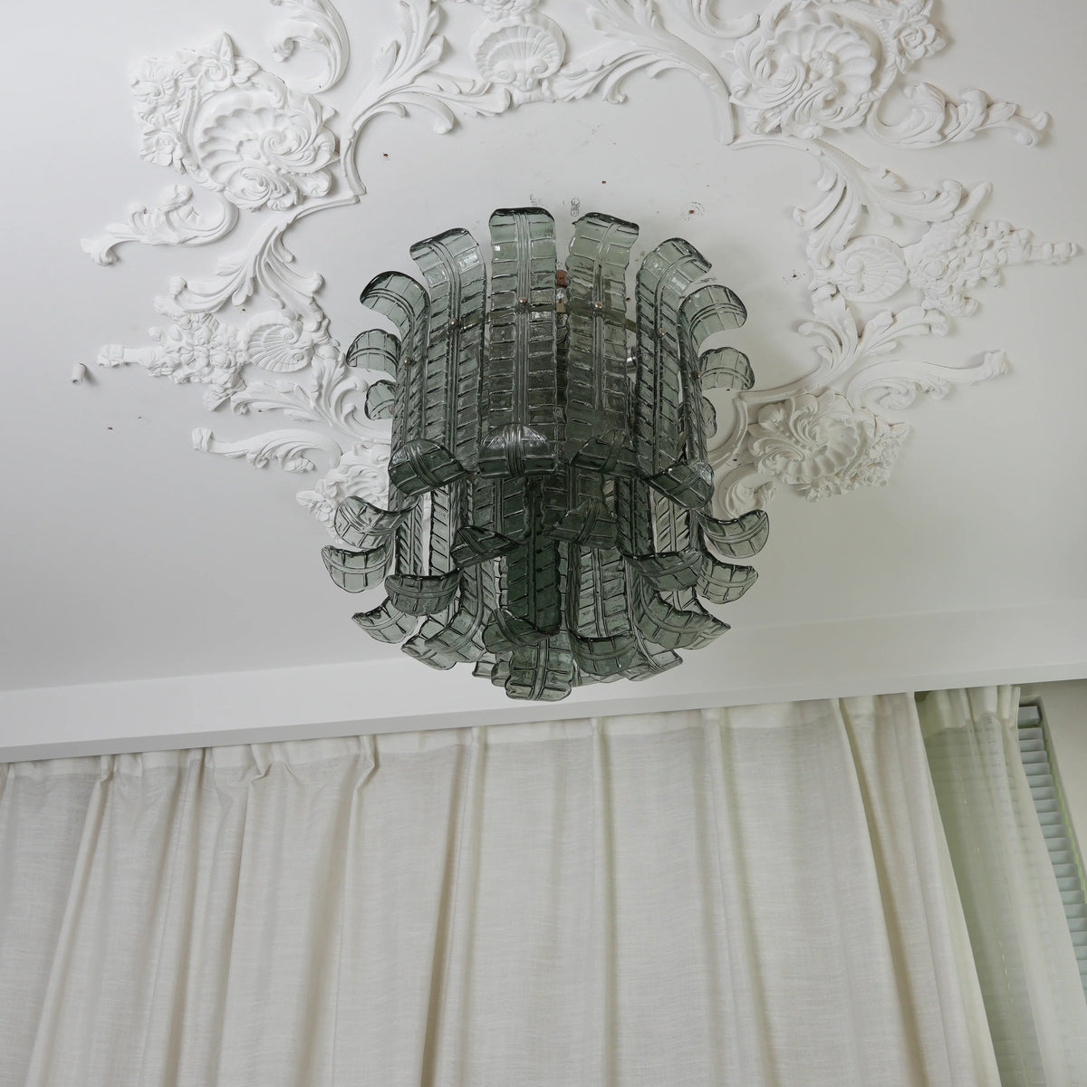 Elegant Murano Leaf Shaped Green Ceiling Lamp