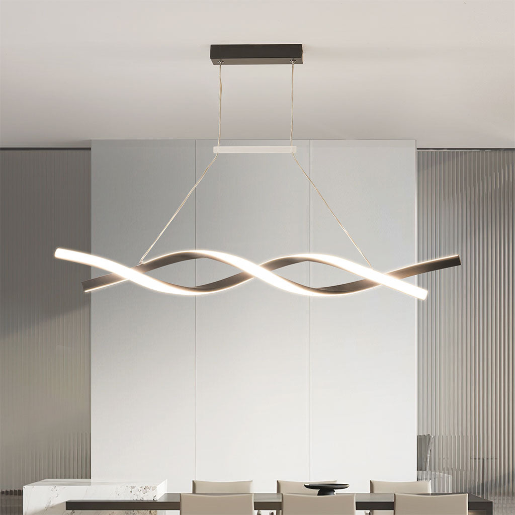 Linear Chandelier Ceiling Light LED Exquisite Curved Wavy Helix, Aluminum