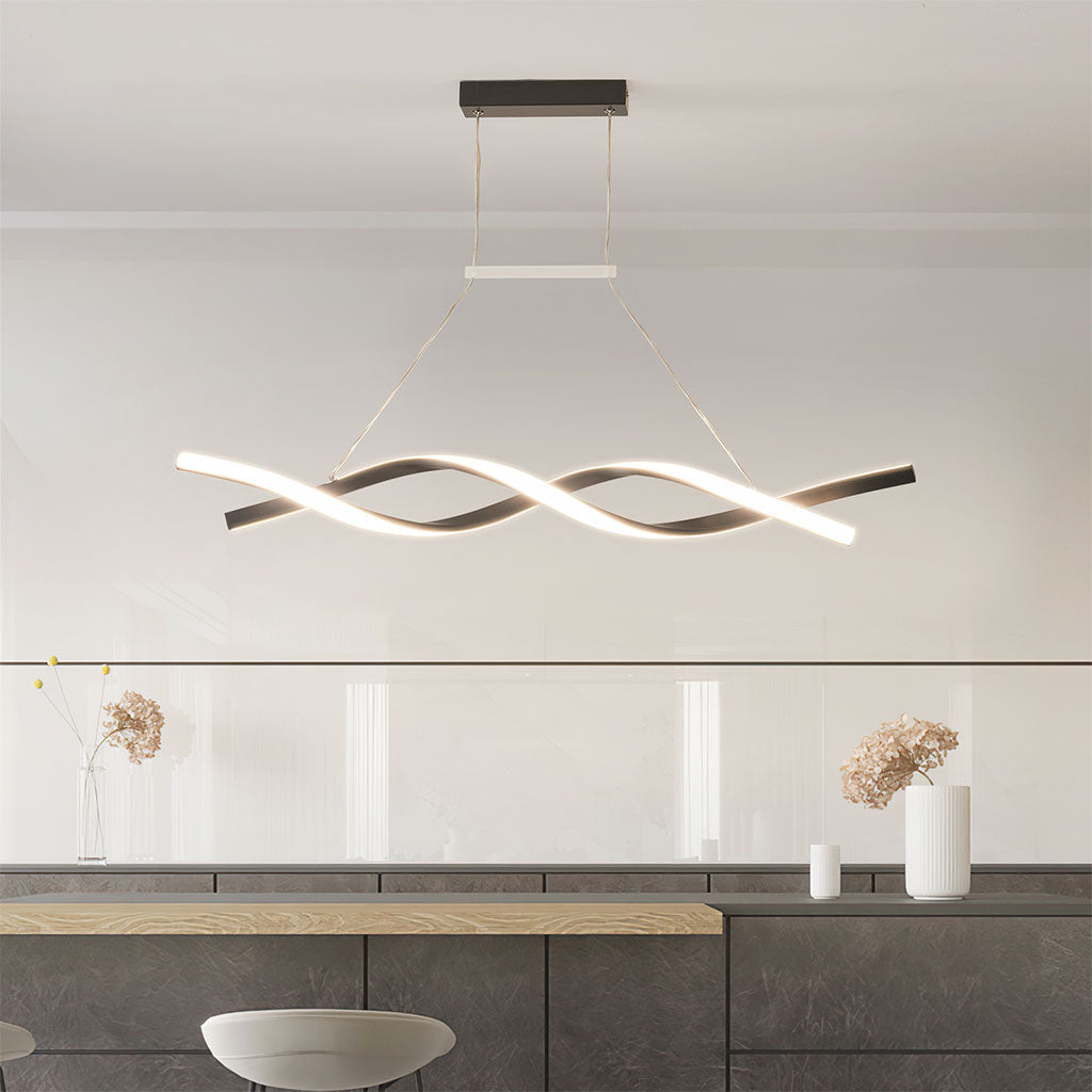 Linear Chandelier Ceiling Light LED Exquisite Curved Wavy Helix, Aluminum