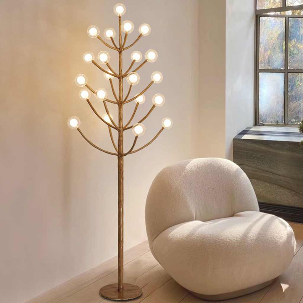 Floor Lamp Retro Natural Metal Tree Branch Multi Globe