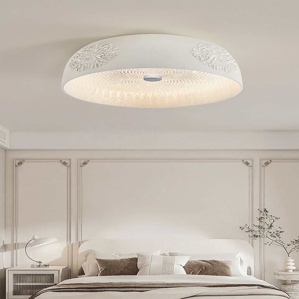 Flush Mount Ceiling Light French Cream Bowl Dimmable LED, White