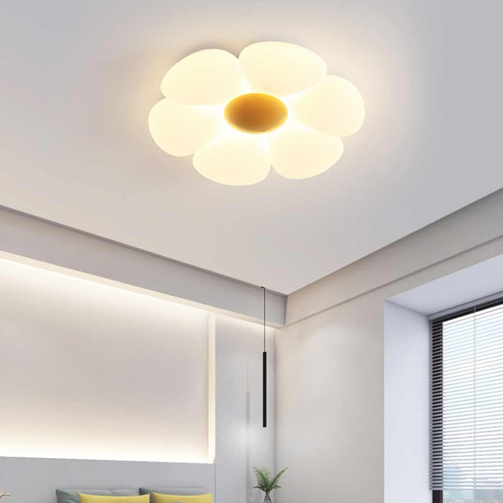 Flush Mount Ceiling Light Kids Room Cream Acrylic Flower LED