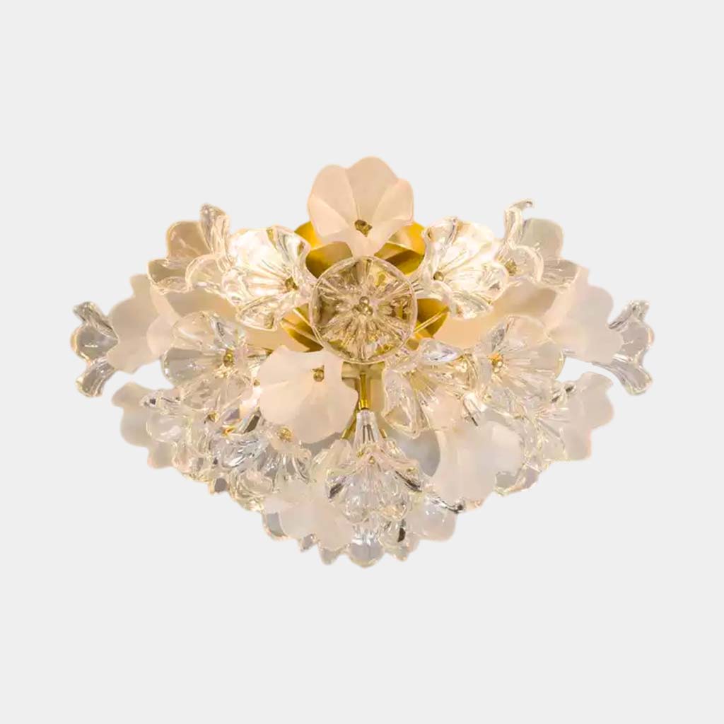 Flush Mount Ceiling Light French Crystal Glass Jasmine Flower