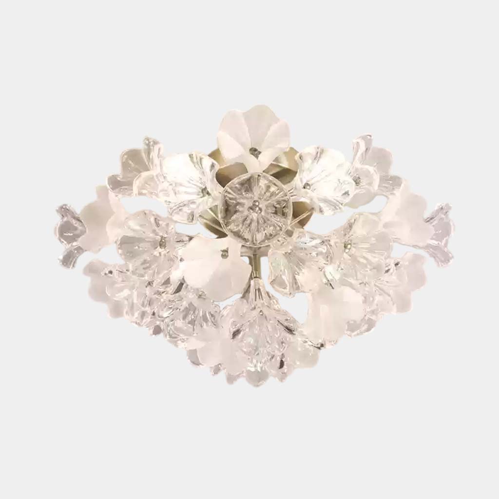 Flush Mount Ceiling Light French Crystal Glass Jasmine Flower