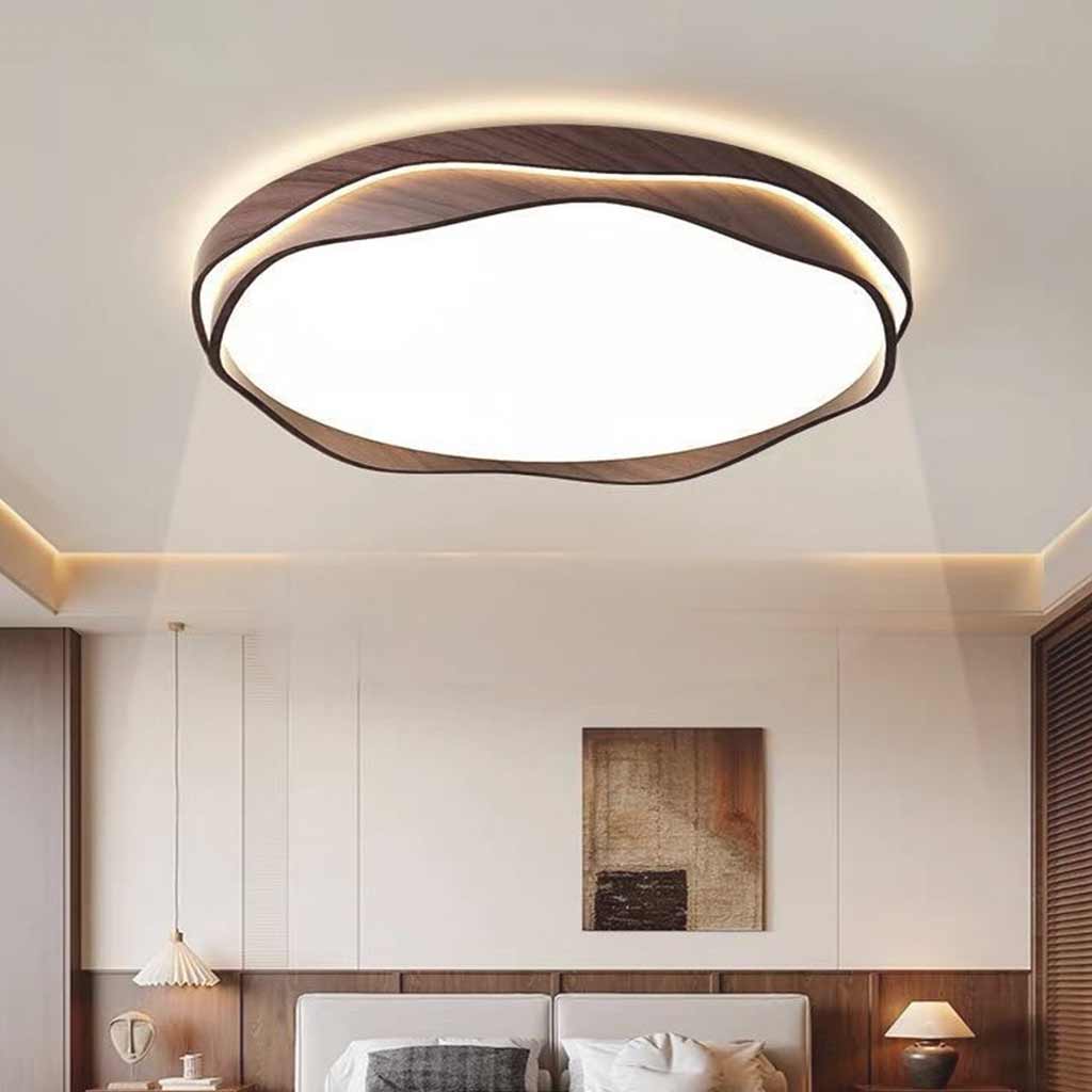 Flush Mount Ceiling Light LED Dimmable, Walnut Color