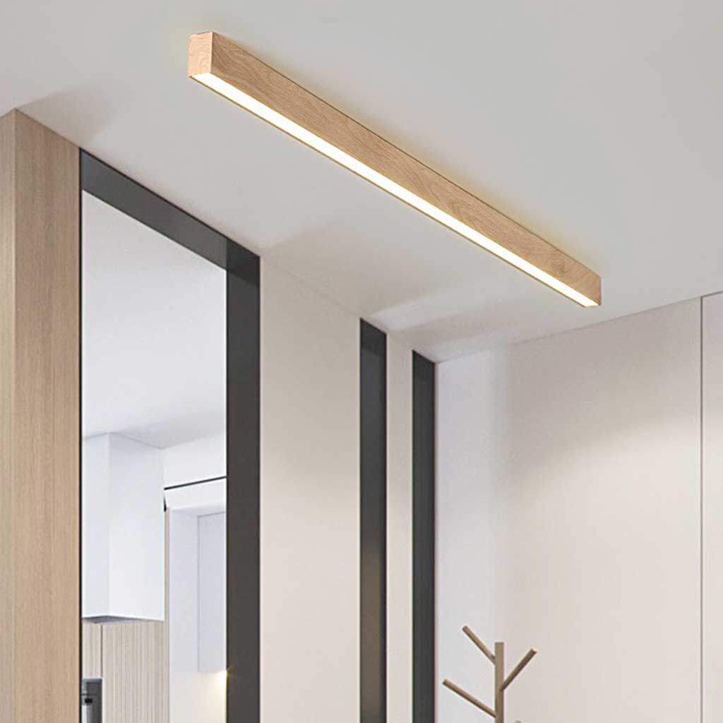 Flush Mount Ceiling Light Minimalist Linear Dimmable LED, Log/Walnut Color