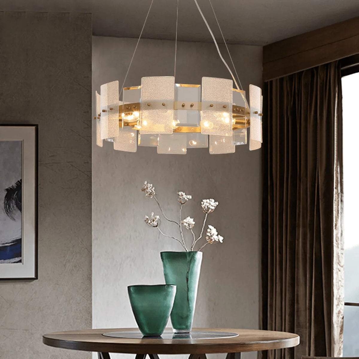 Silver Round Rectangle Crystal Chandelier