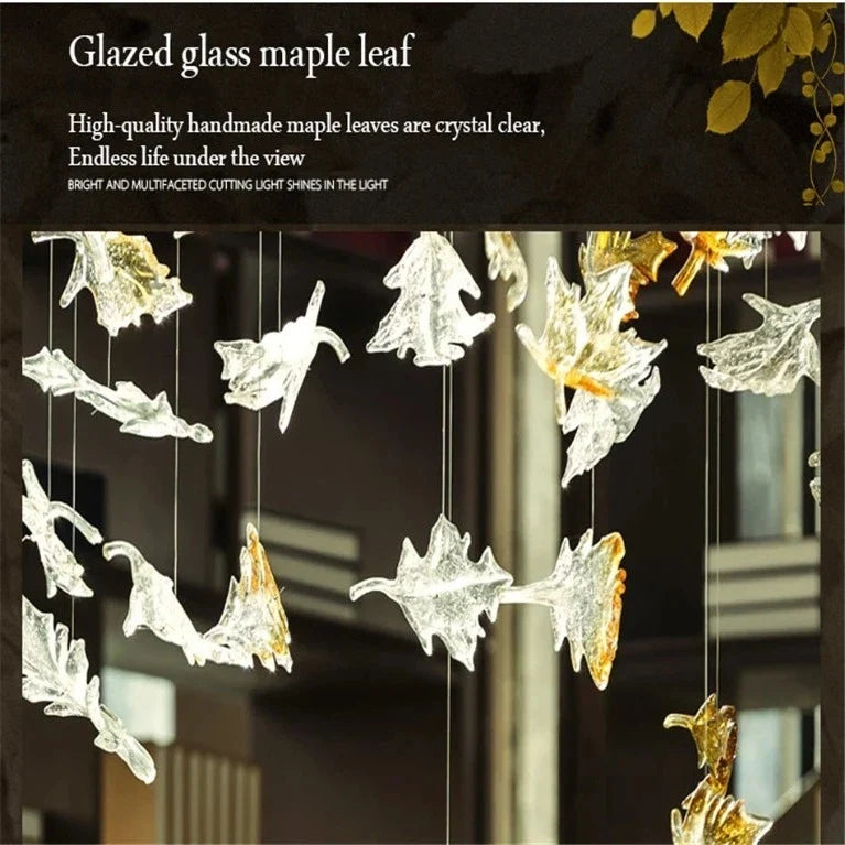 Glass Maple Leaf Hanging Light for Staircase