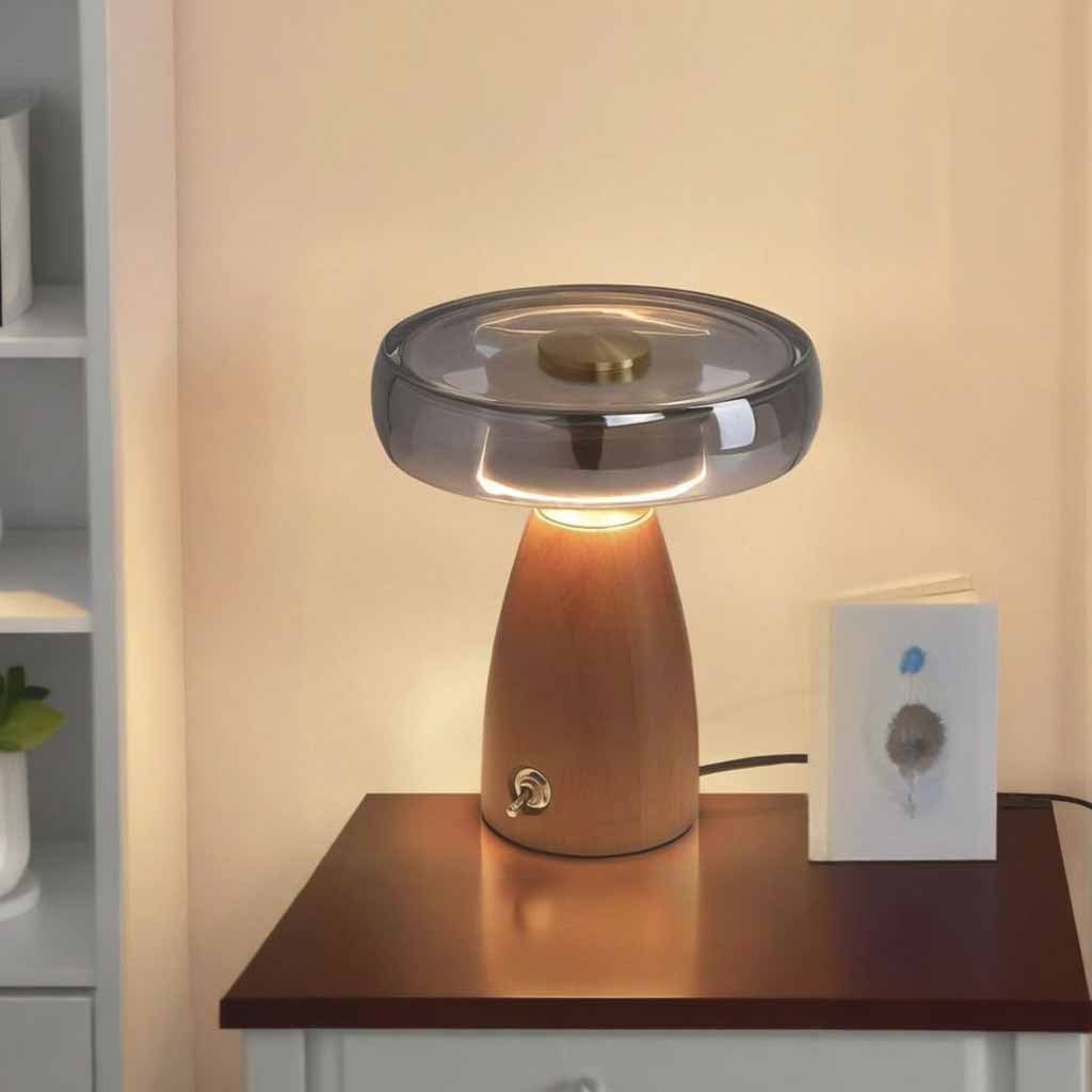 Glass Shade Table Lamp Smoked Grey LED