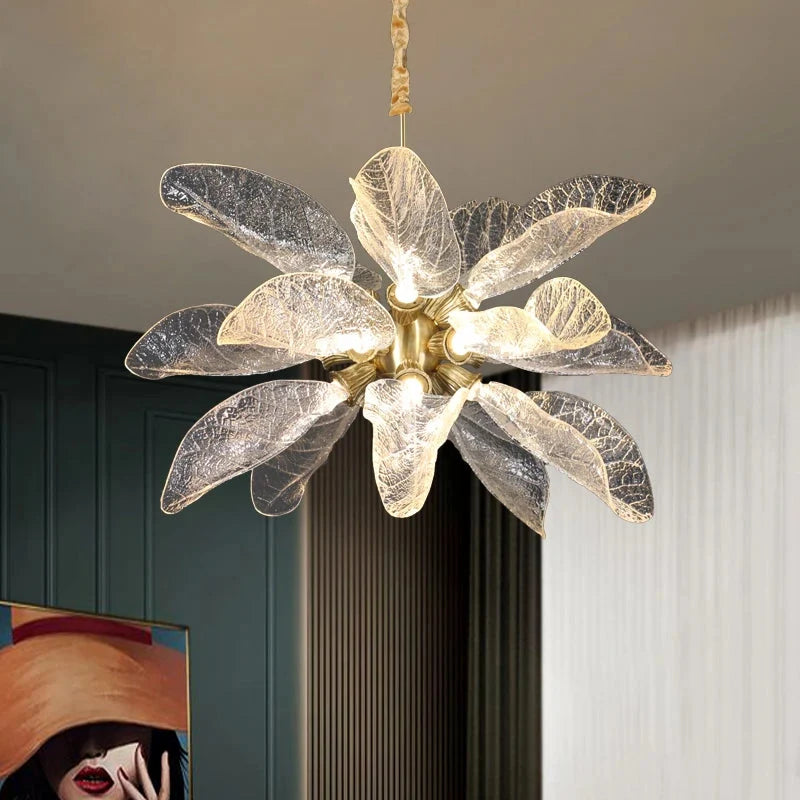 Milen Modern Crystal Leaf Chandelier - Black/Gold
