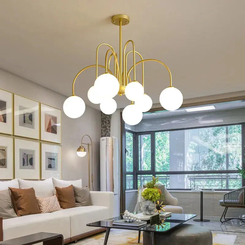 8 Light Led Glass Ball Chandelier Black/Gold