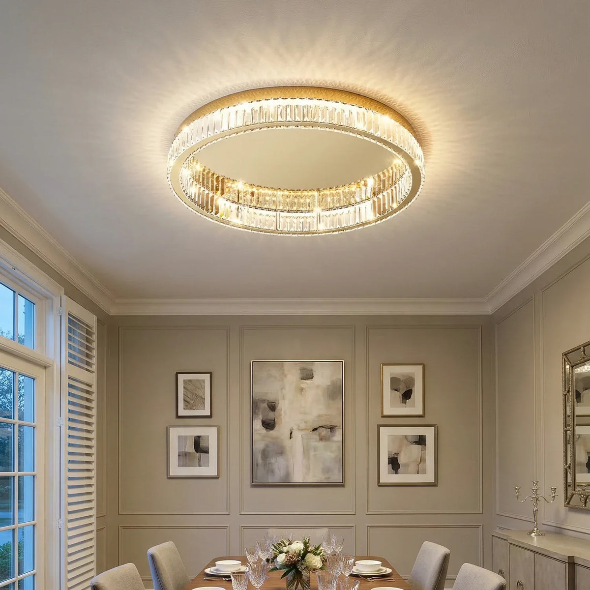 Gold Round Crystal Ceiling Light