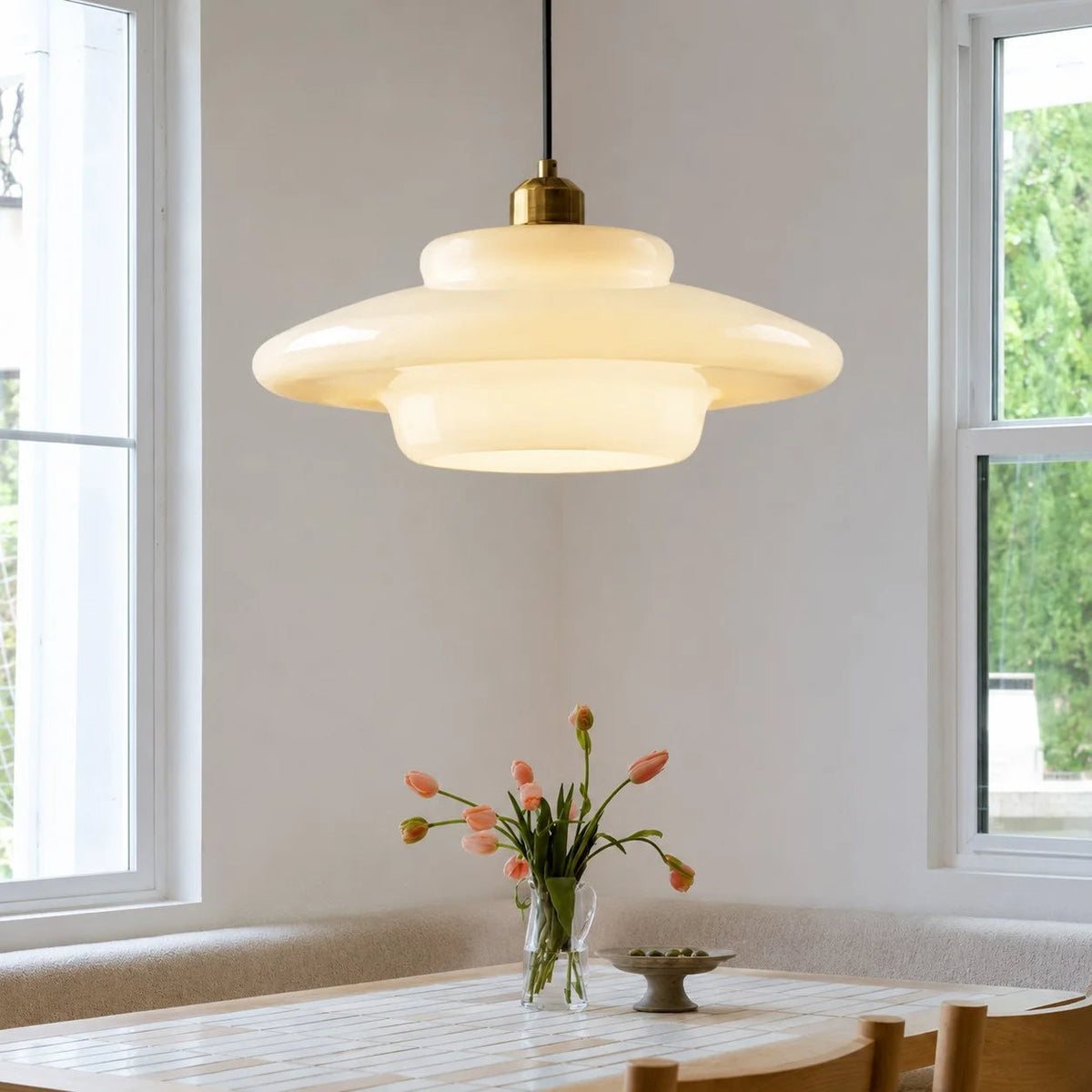 American White Glass Pendant Light for Bedroom