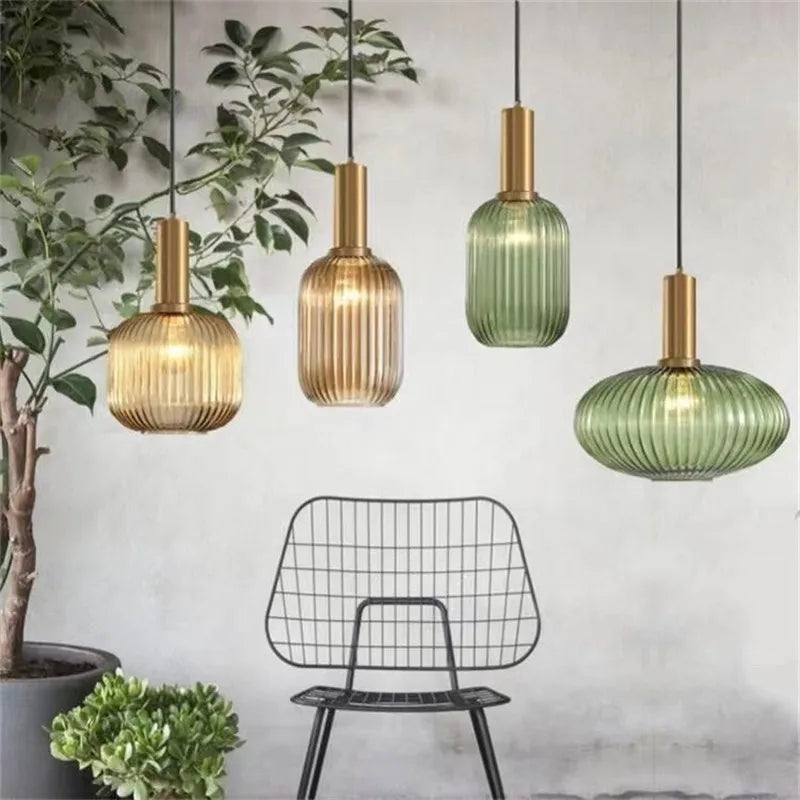 Striped Lantern Clear Glass Pendant Lighting