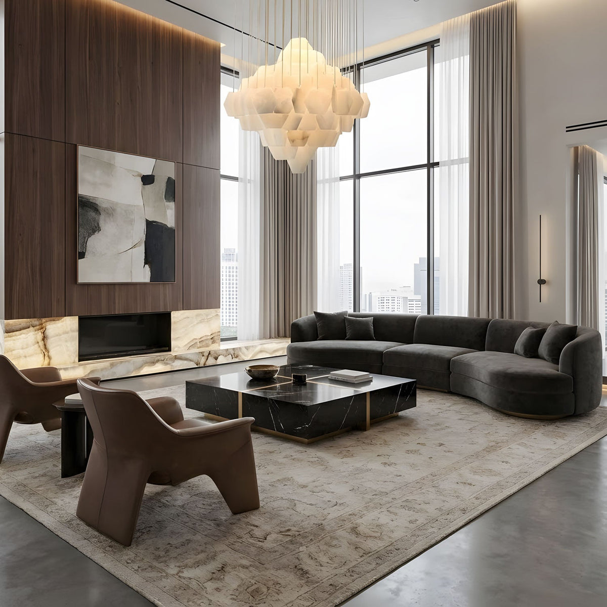 Hexa Alabaster Cascade Chandelier