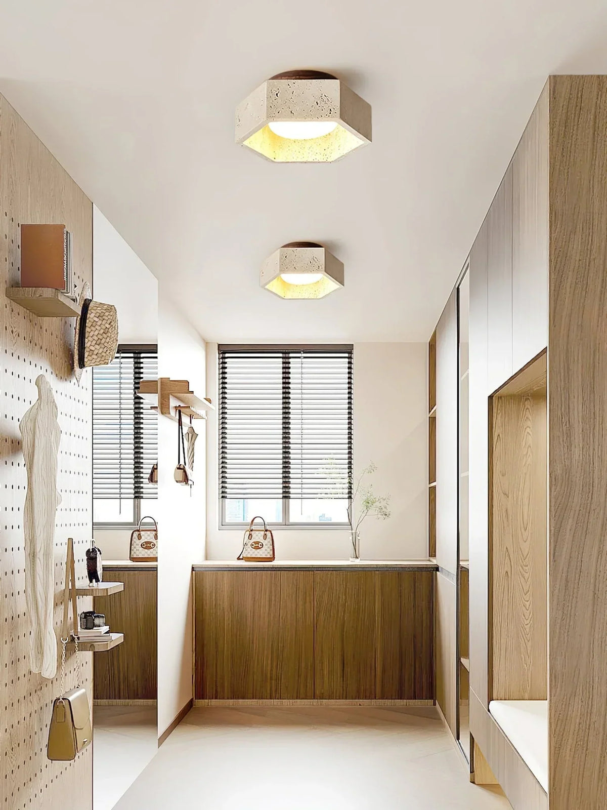 Hexagon Travertine Hexa Core Ceiling Light