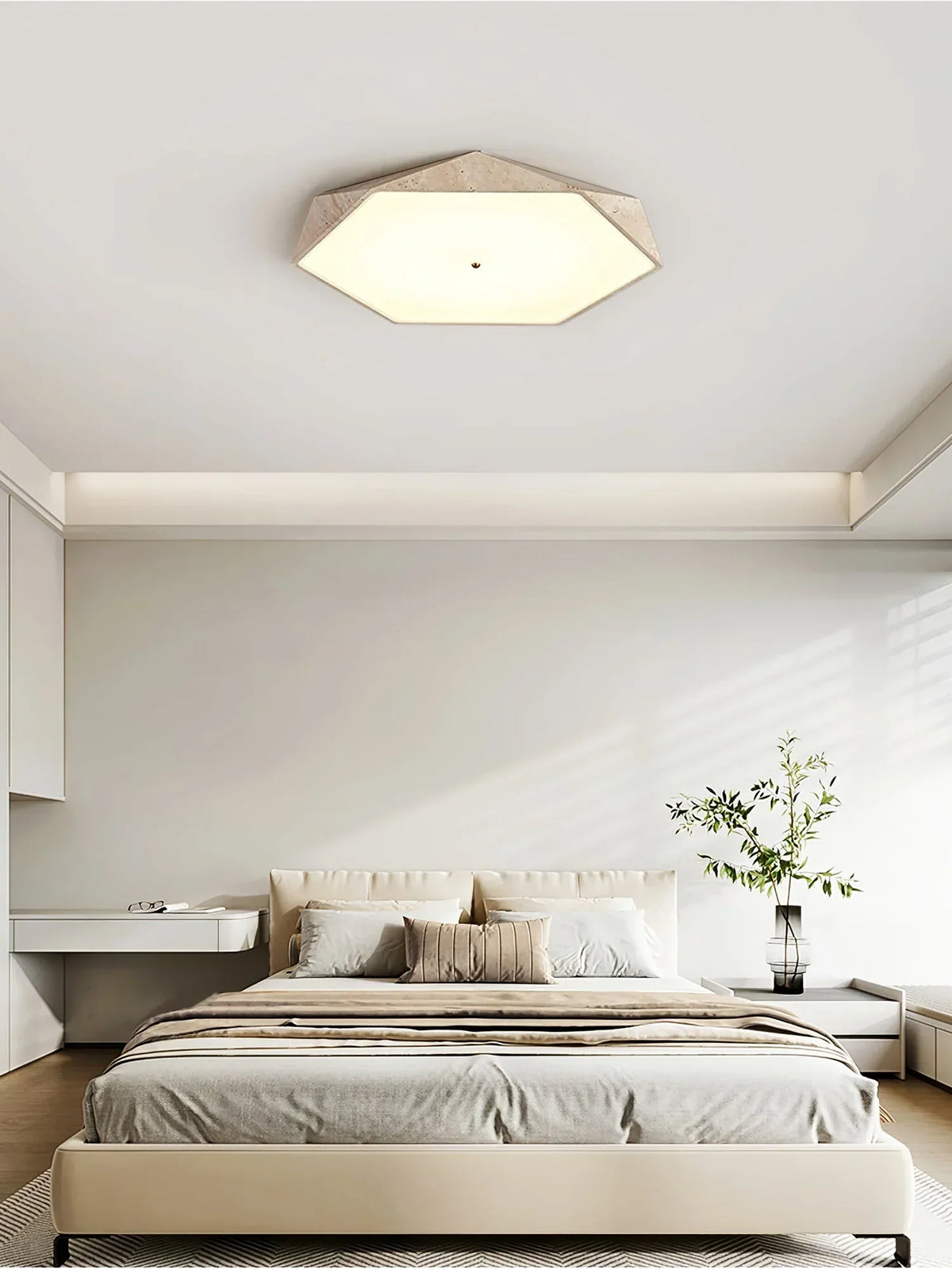 White Round Wooden Ceiling Lamp