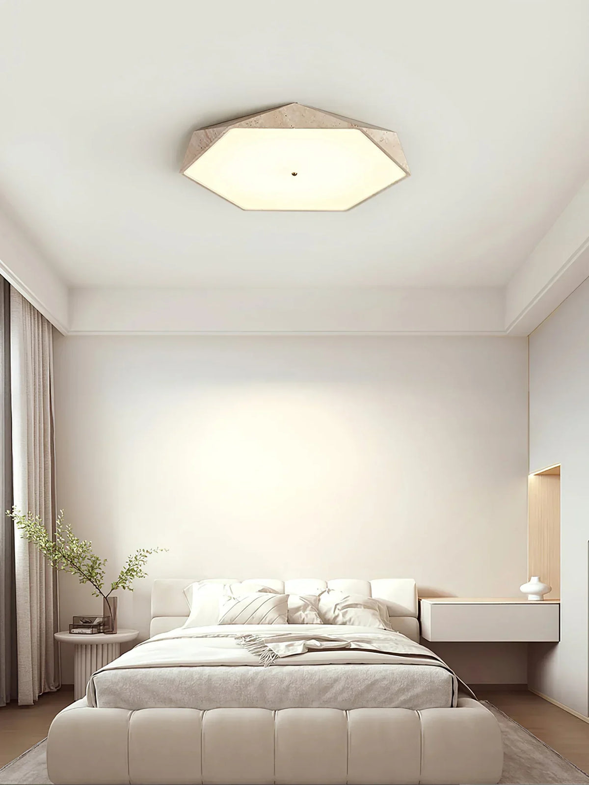 White Round Wooden Ceiling Lamp