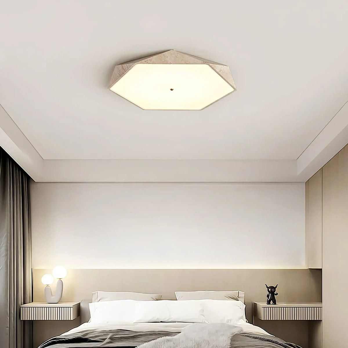 White Round Wooden Ceiling Lamp