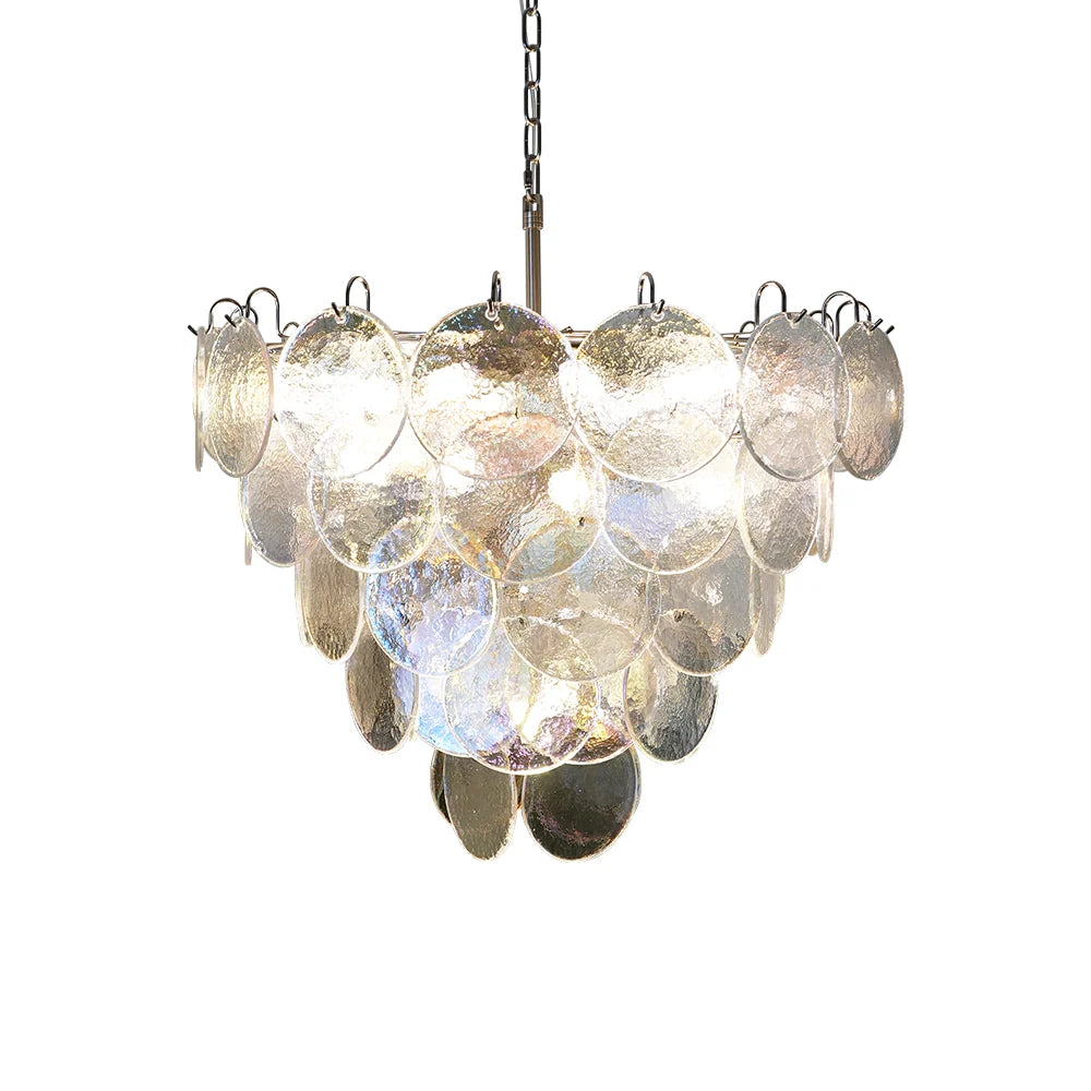 Vintage Iridescent Disc Glass Chandelier