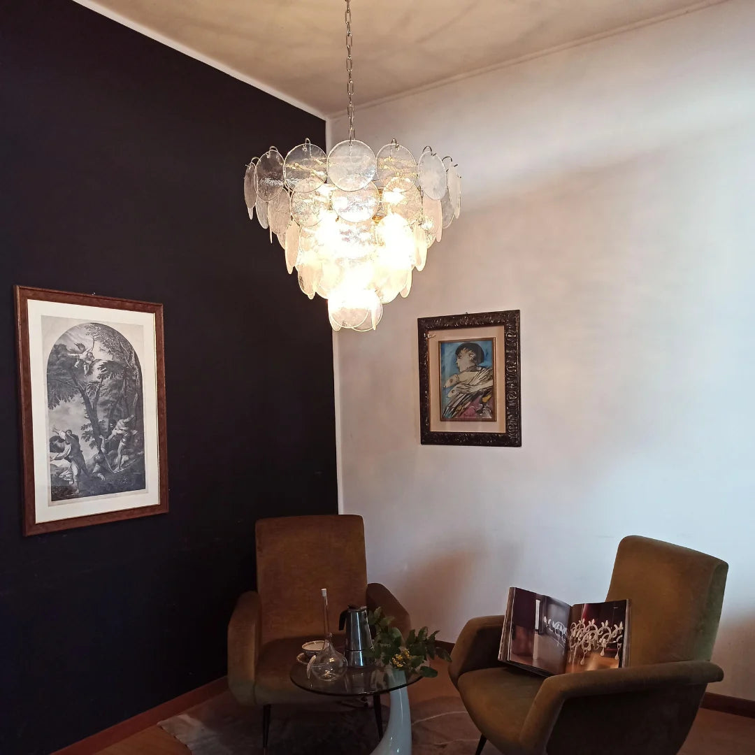 Vintage Iridescent Disc Glass Chandelier