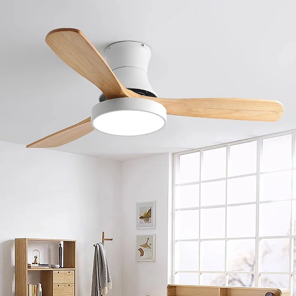 Hugger Wood Blade Ceiling Fan Lamp
