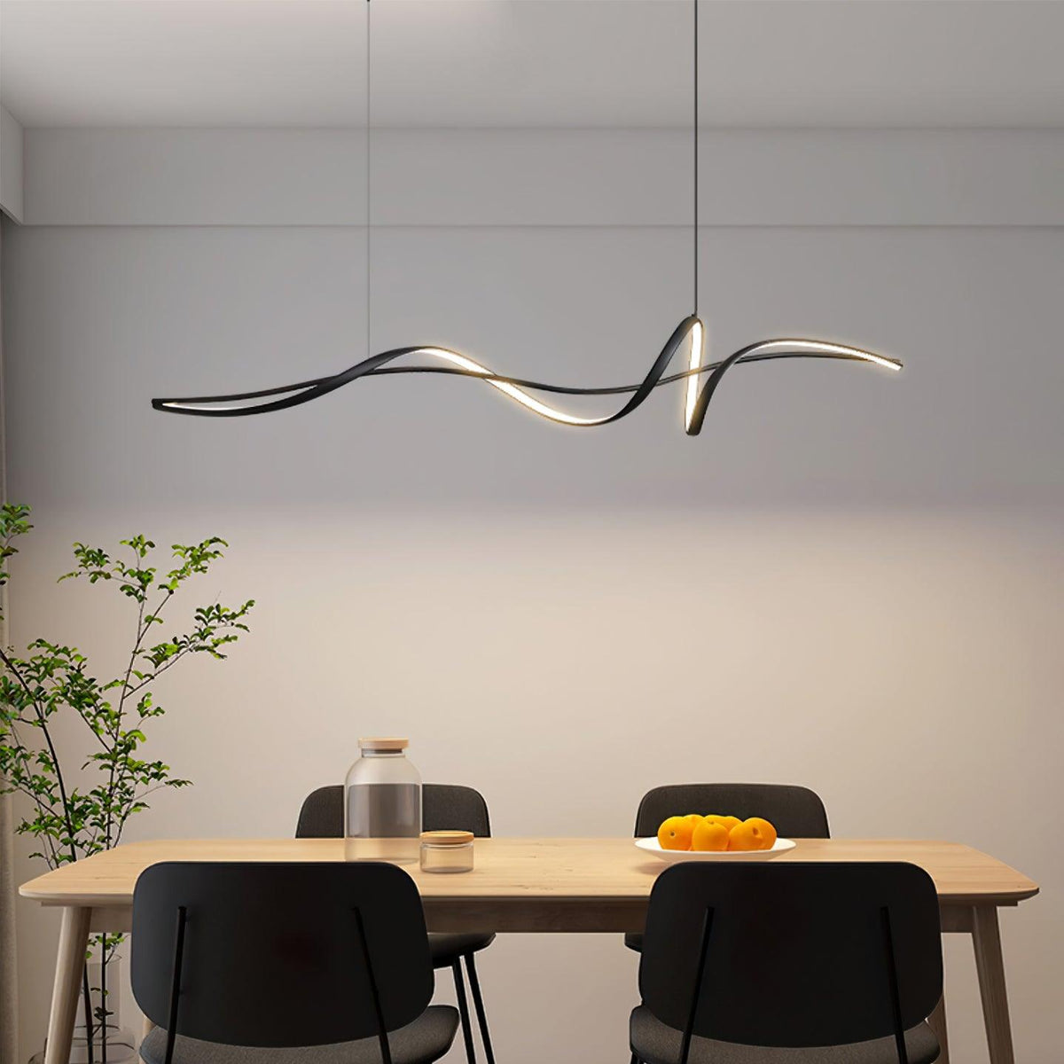 Calelina Modern Black LED Wave Pendant Light
