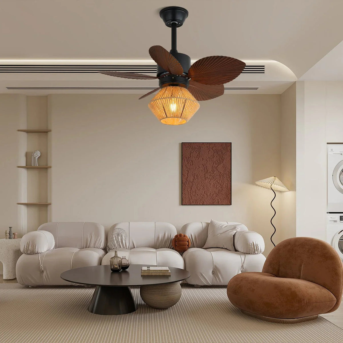 Palm Leaf Hemp Rope Ceiling Fan Light