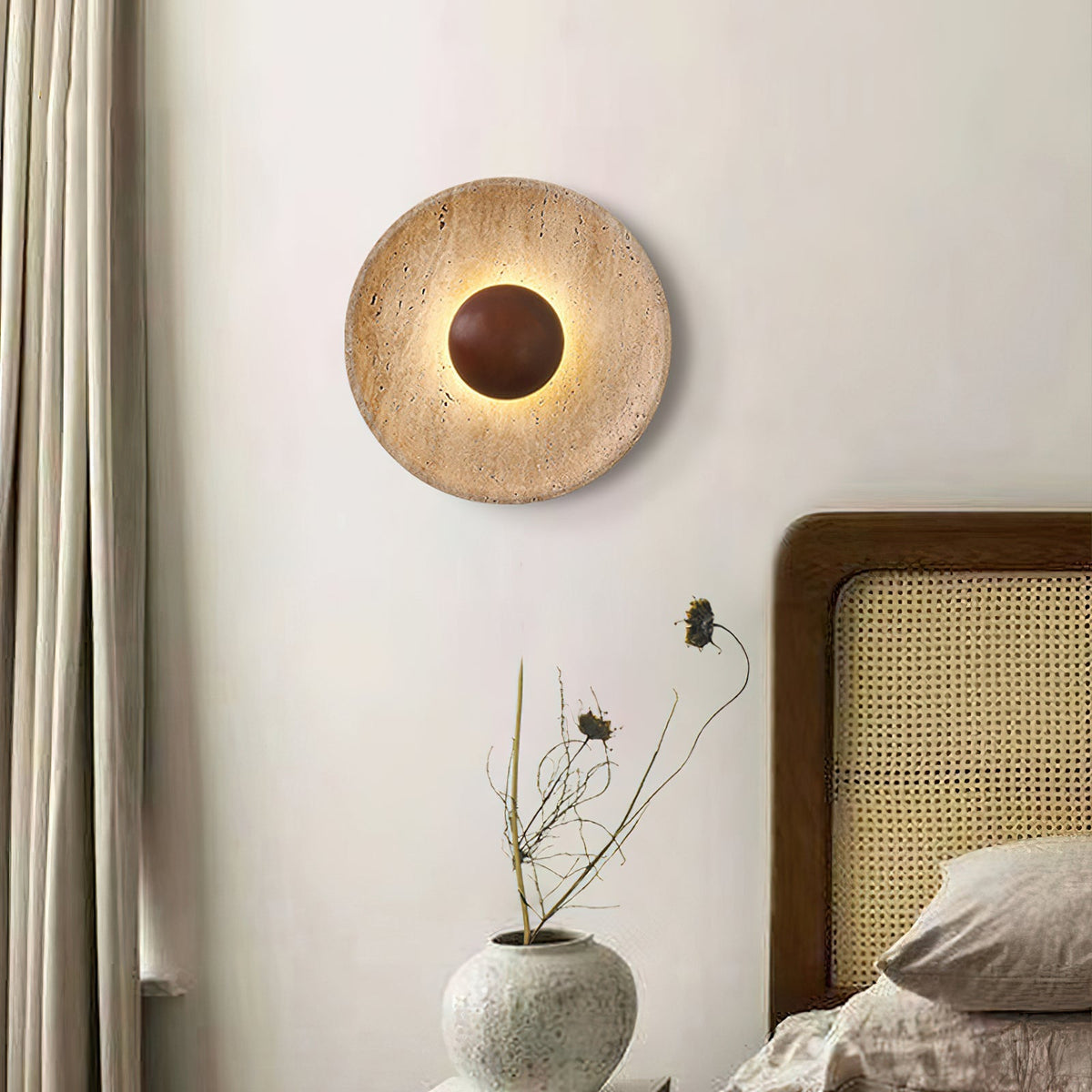 Gionne Wood & Travertine Wall Lamp