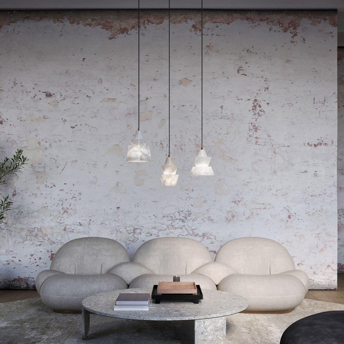 Alabaster Modern Hat Shape Pendant Light