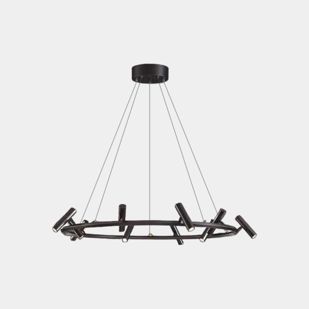 LED Ring/Linear Chandelier with Rotating Spotlights, Black