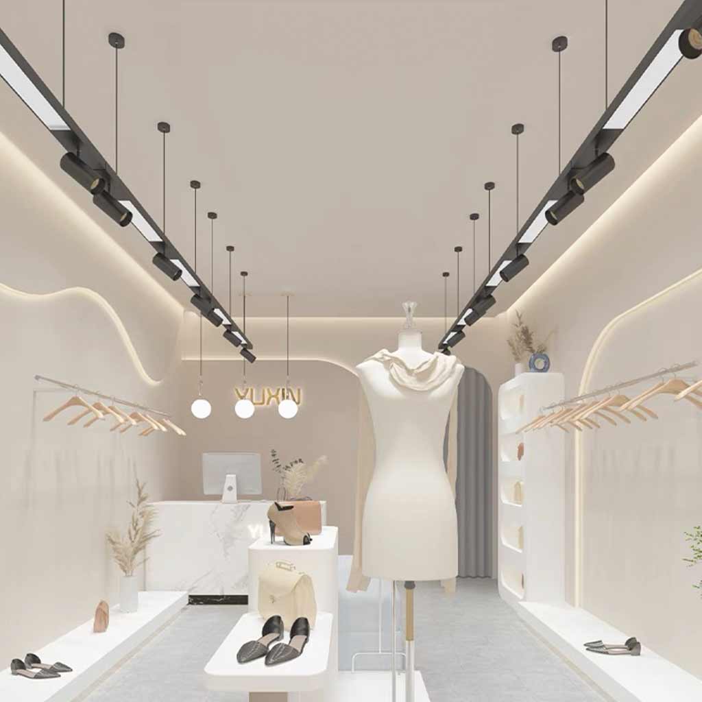 Linear LED Pendant Light with Spotlights for Shops/Offices, Black