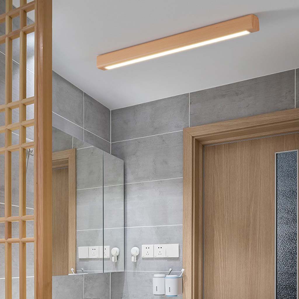 Flush Mount Ceiling Light Long Wooden Linear LED