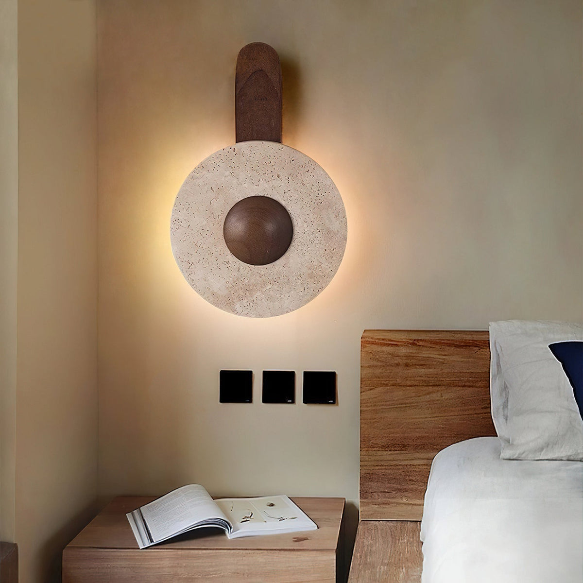 Travertine Lunar Wood Wall Lamp