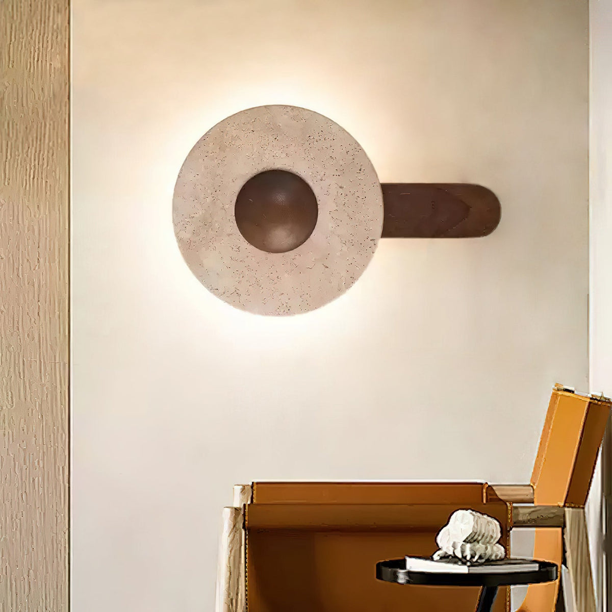 Travertine Lunar Wood Wall Lamp