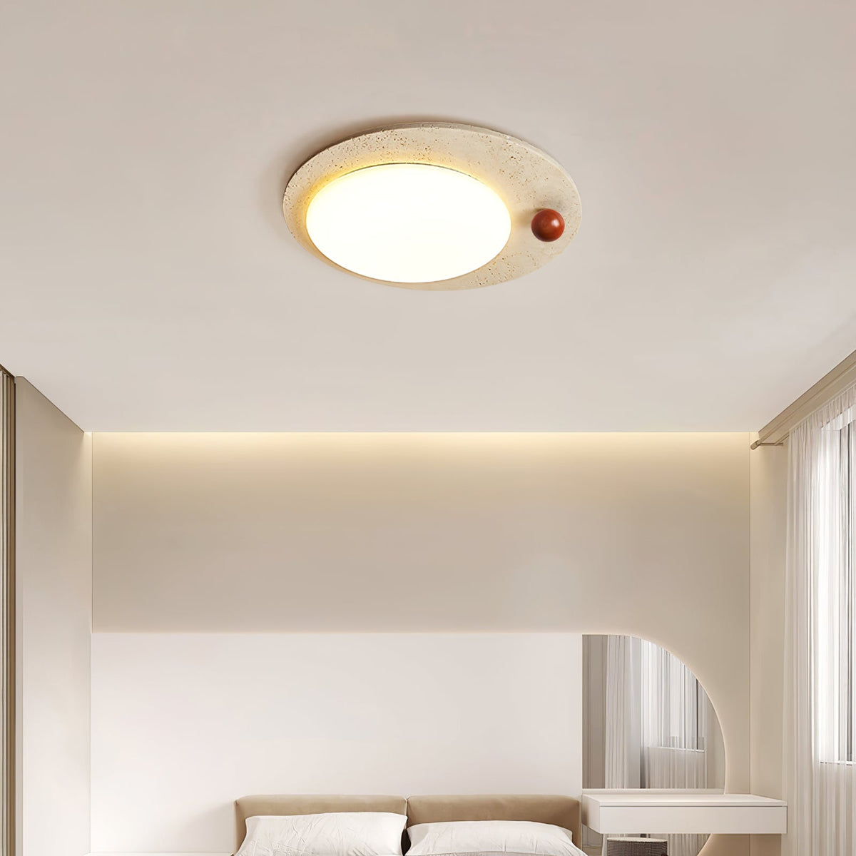 Round Eclipse Halo Travertine Ceiling Lamp