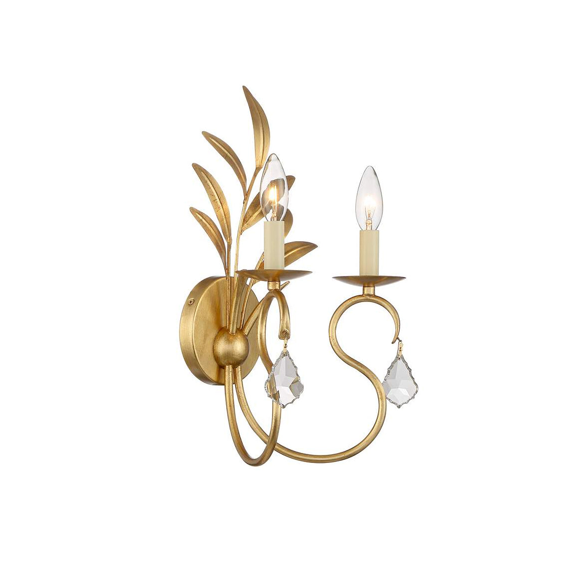 Zerinos Leaf Shape Brass Crystal Sconces Wall Lamp