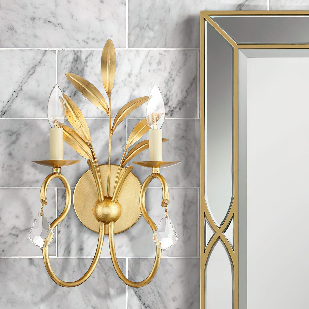 Zerinos Leaf Shape Brass Crystal Sconces Wall Lamp