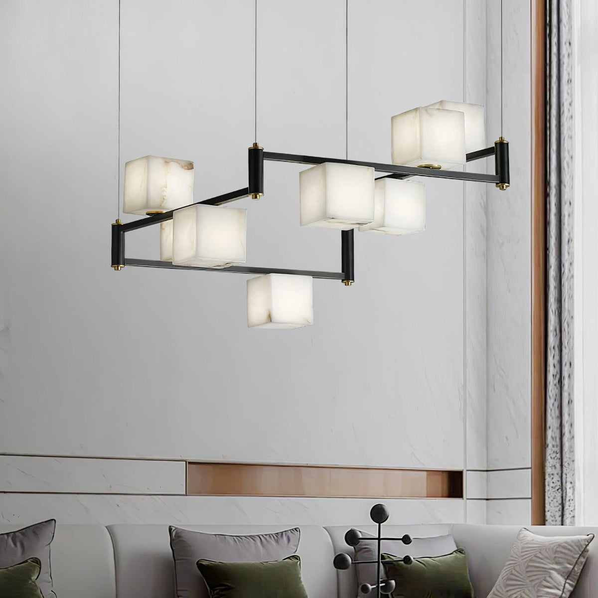 Simple Alabaster Square Box Chandelier