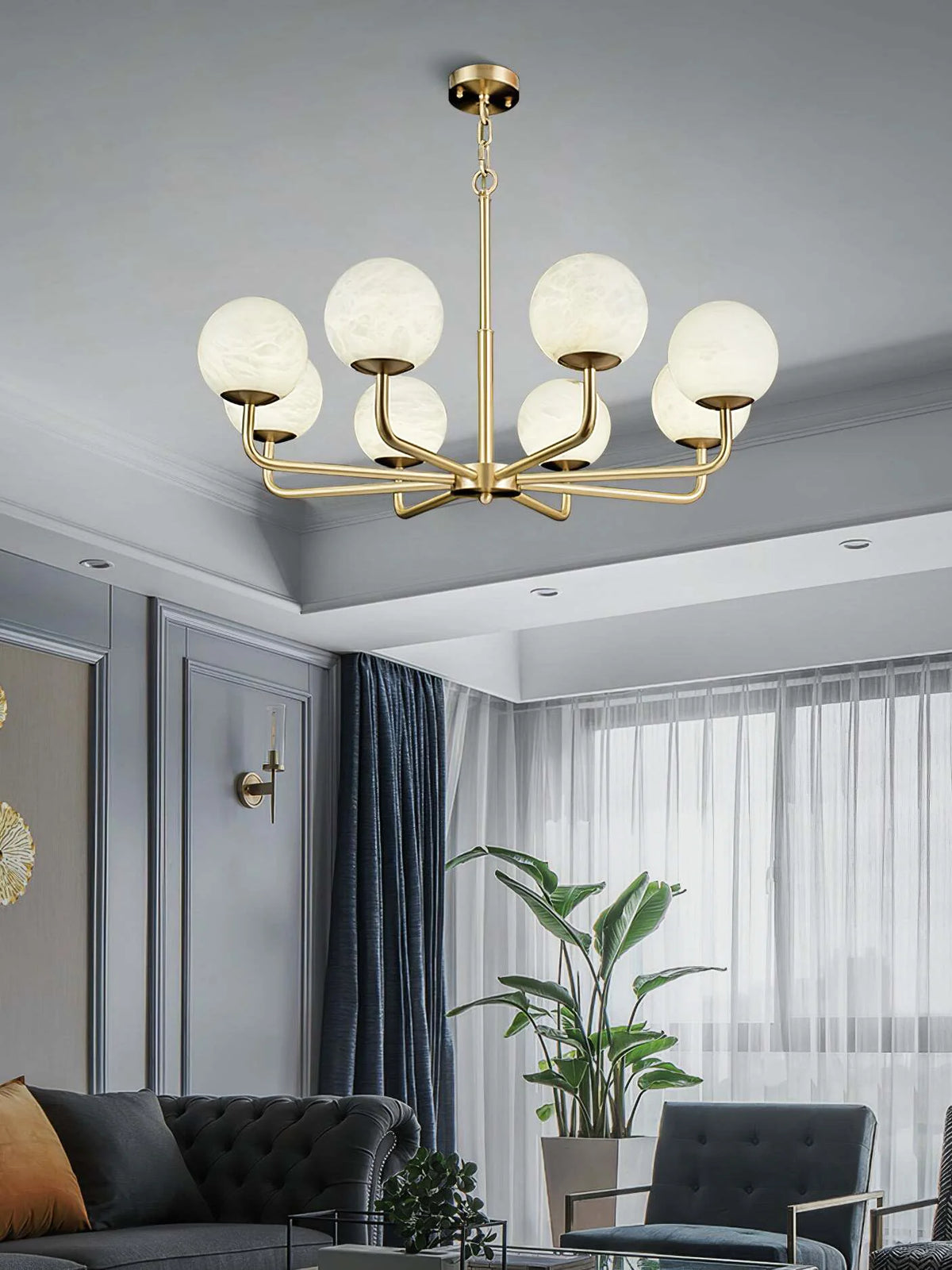 Gold Alabaster Round Chandelier