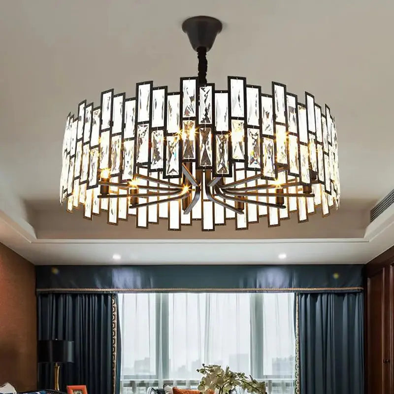 Round Metal Black Crystal Chandelier Small/Medium
