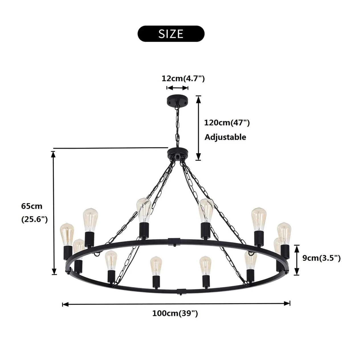 Metal 12 Light Black Chandelier Fixture