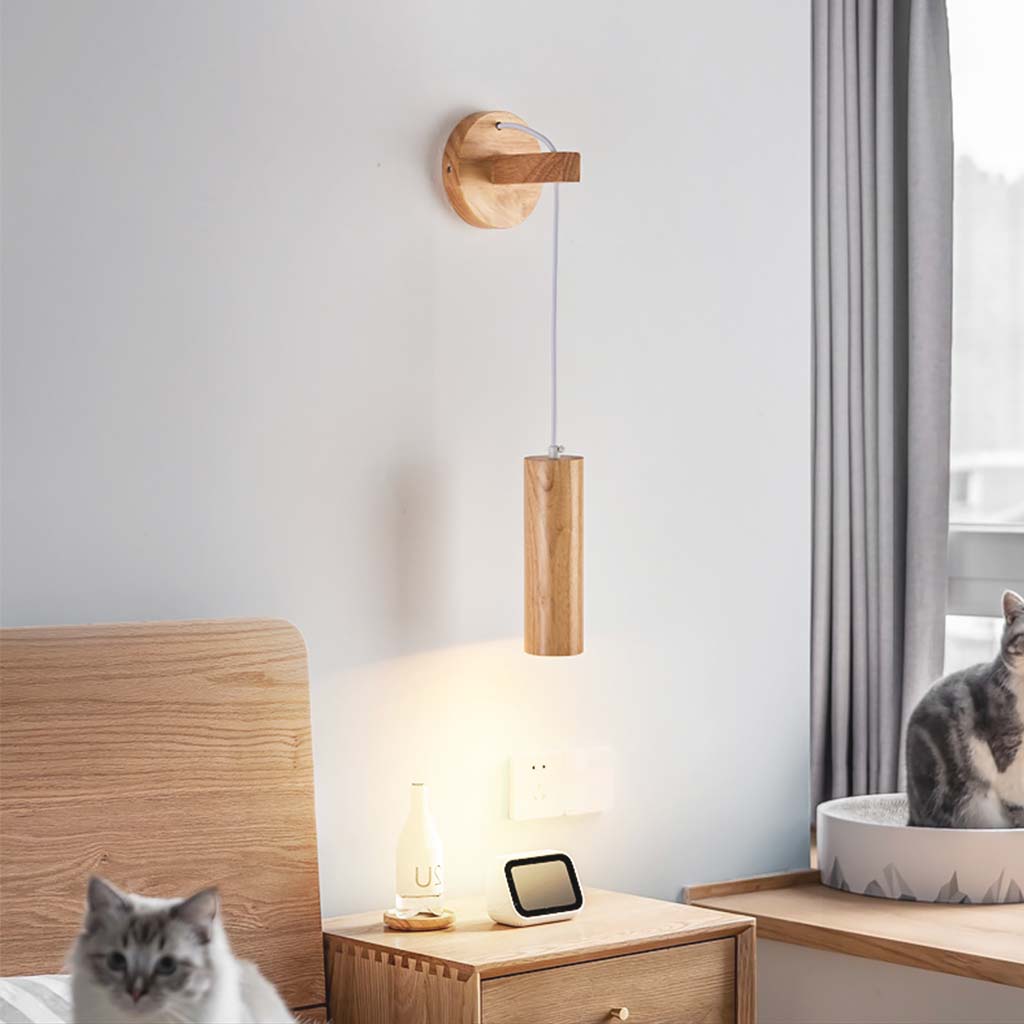 Wall Mounted Lamp Minimalist, Wood Tube