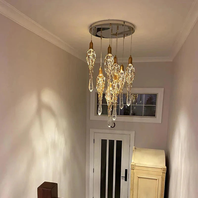 Modern Crystal Glass Drops Chandelier for Staircase