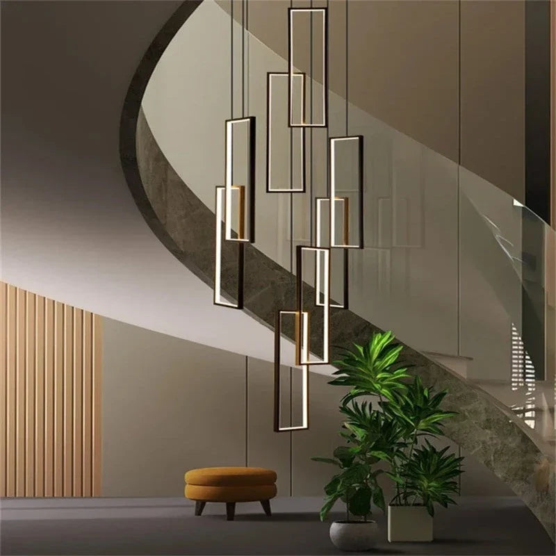 Modern Large Vertical Rectangle Chandelier For Staircase